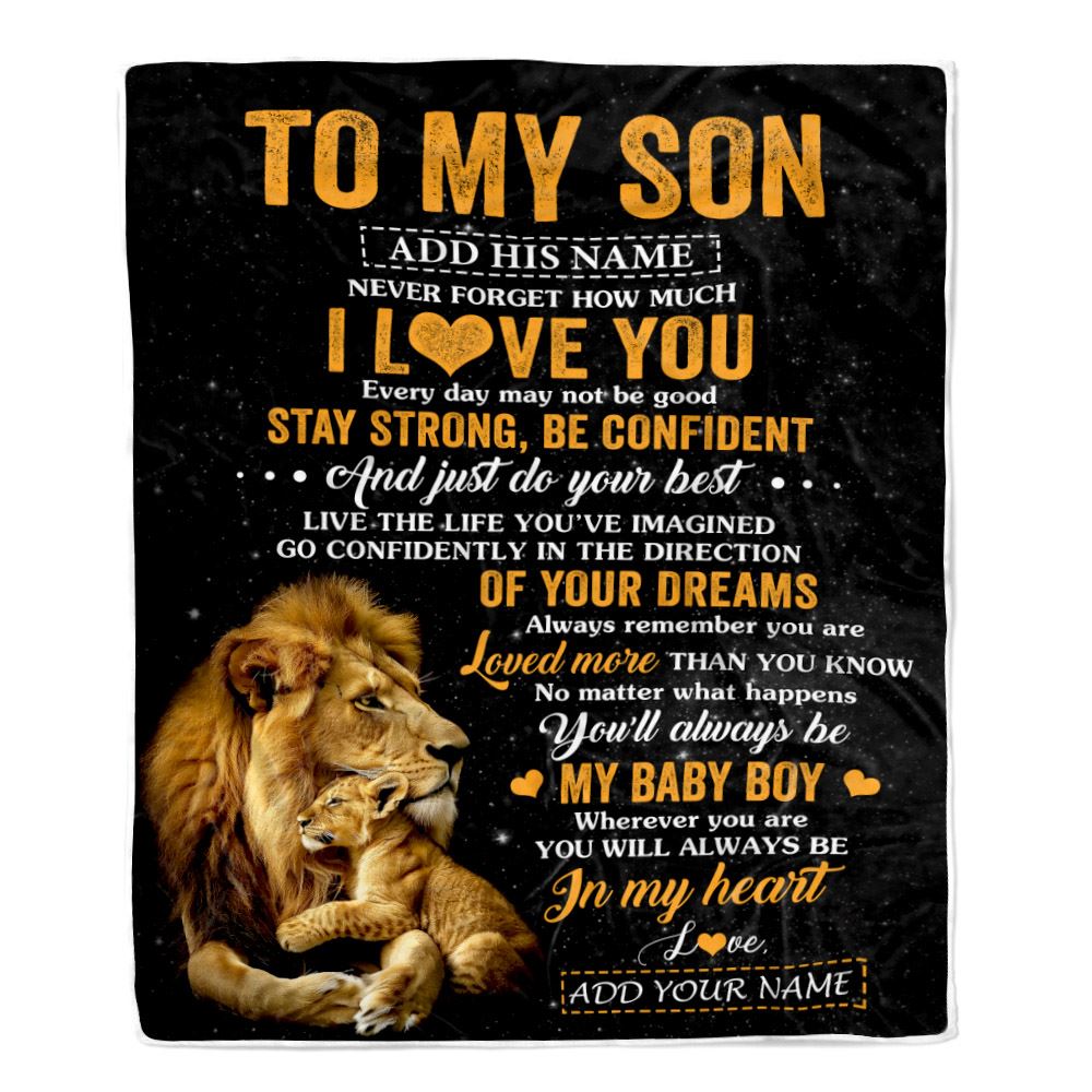 Personalized To My Son Gifts From Dad Father Blanket Lion Never Forget How Much I Love You Son Birthday Gifts Graduation Christmas Fleece Throw Blanket | teecentury