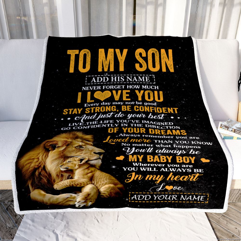 Personalized To My Son Gifts From Dad Father Blanket Lion Never Forget How Much I Love You Son Birthday Gifts Graduation Christmas Fleece Throw Blanket | teecentury