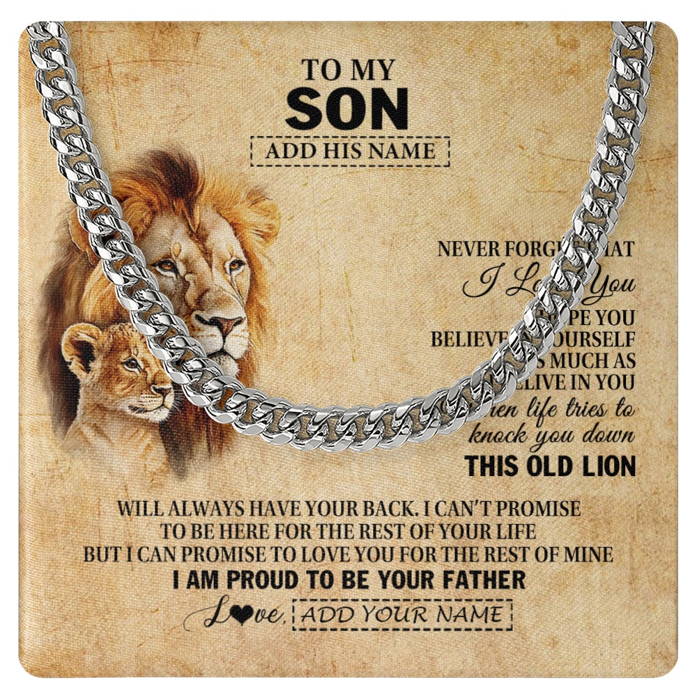 Cuban Link Chain Necklace Stainless Steel | 1 | Personalized To My Son Gifts From Dad Father Lion Necklace I Love You Son Birthday Gifts From Dad Graduation Christmas Customized Gift Box Message Card | teecentury.myshopify