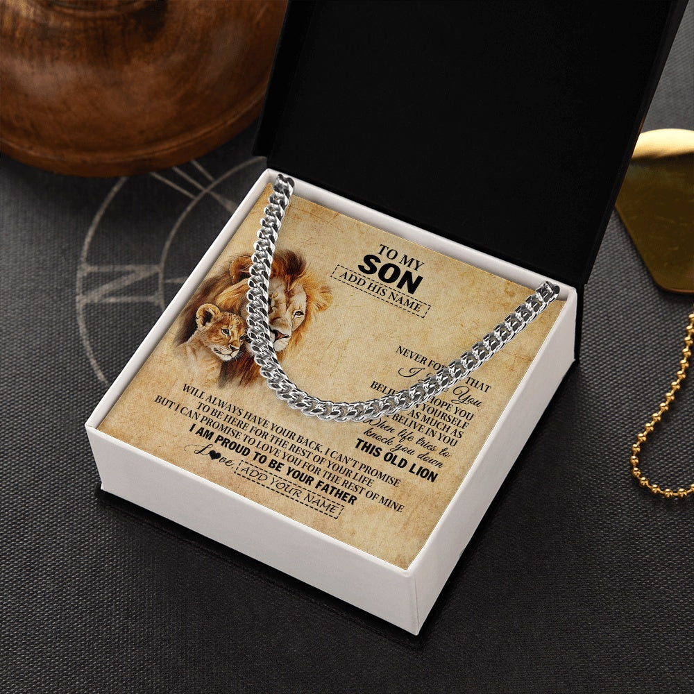 Cuban Link Chain Necklace Stainless Steel | 2 | Personalized To My Son Gifts From Dad Father Lion Necklace I Love You Son Birthday Gifts From Dad Graduation Christmas Customized Gift Box Message Card | teecentury.myshopify