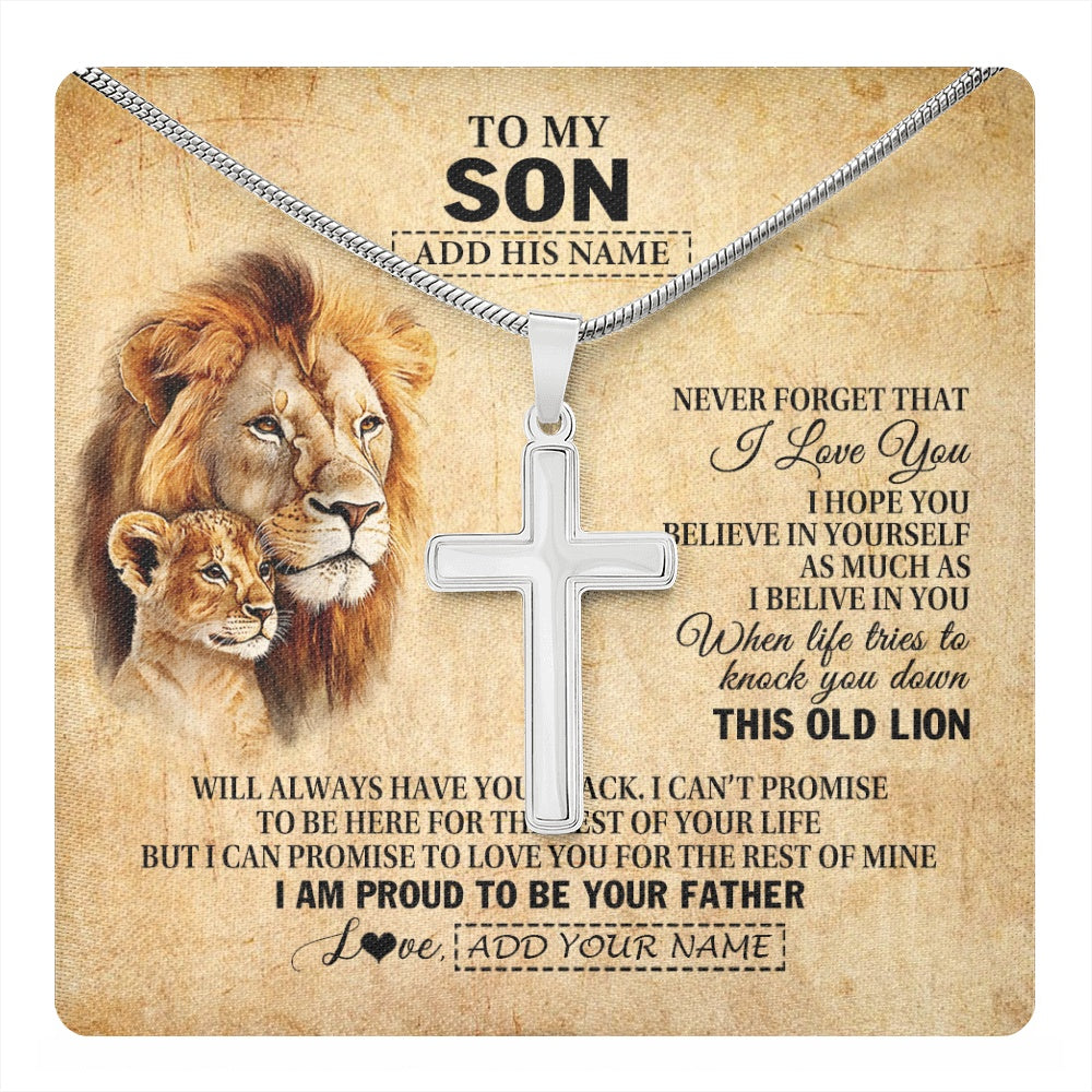 Stainless Cross Necklace Stainless Steel | 1 | Personalized To My Son Gifts From Dad Father Lion Necklace I Love You Son Birthday Gifts From Dad Graduation Christmas Customized Gift Box Message Card | teecentury.myshopify