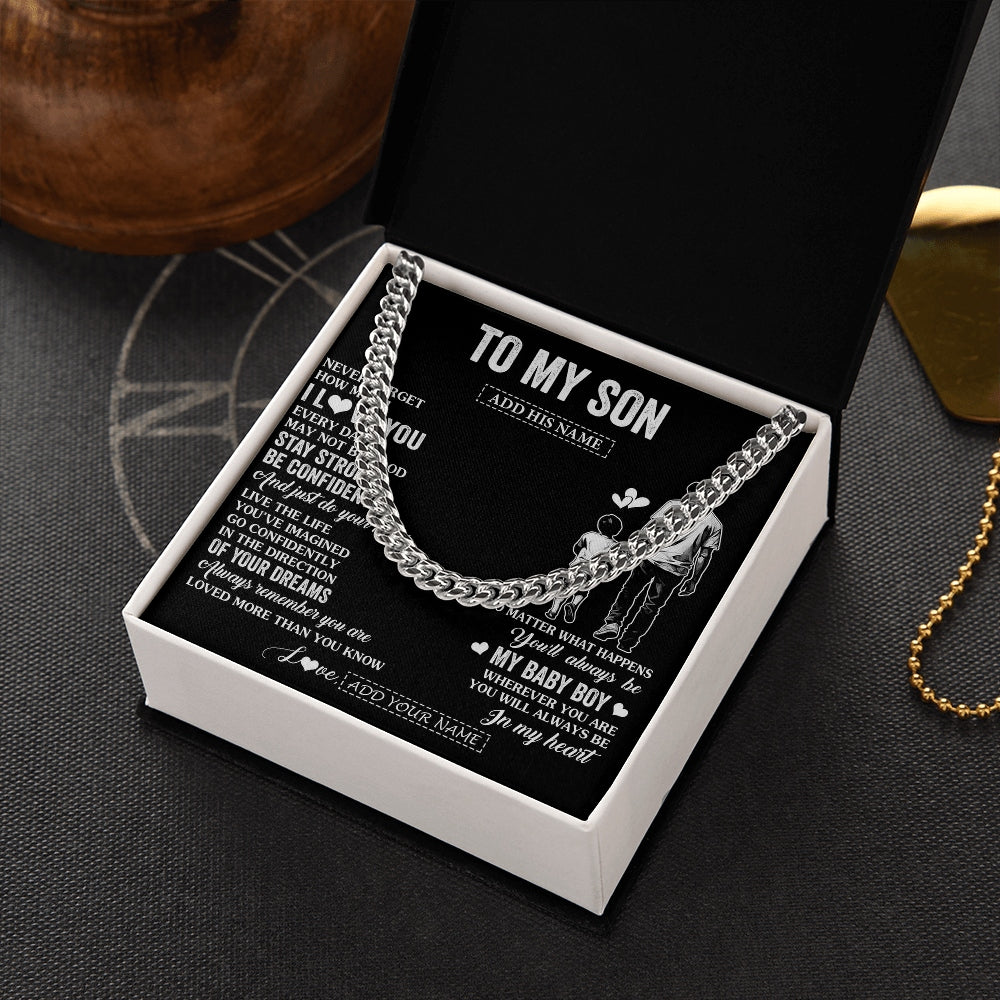Cuban Link Chain Necklace Stainless Steel | 2 | Personalized To My Son Gifts From Dad Father Necklace Never Forget How Much I Love You Son Birthday Graduation Christmas Custom Gift Box Message Card | https://teecentury.
