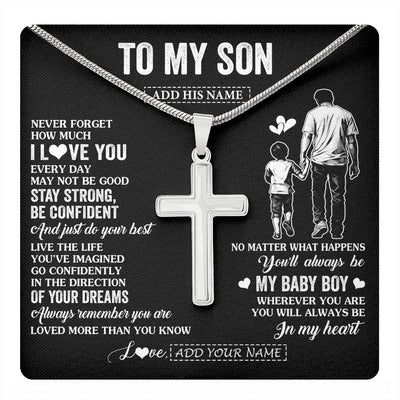 Stainless Cross Necklace Stainless Steel | 1 | Personalized To My Son Gifts From Dad Father Necklace Never Forget How Much I Love You Son Birthday Graduation Christmas Custom Gift Box Message Card | https://teecentury.