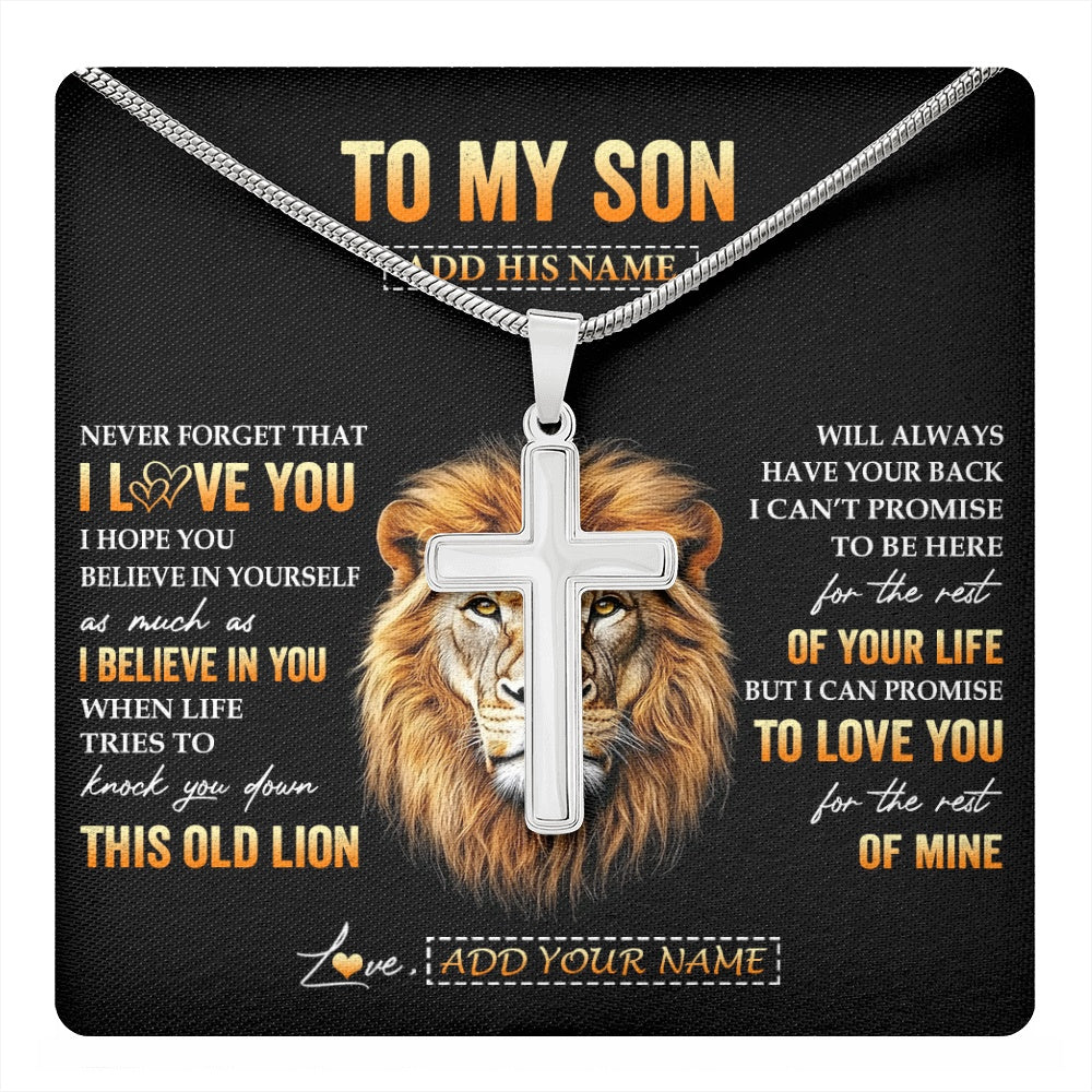 Stainless Cross Necklace Stainless Steel | 1 | Personalized To My Son Gifts From Dad Father Necklace Old Lion Love You Son Birthday Gifts Graduation Christmas Customized Gift Box Message Card | teecentury.myshopify