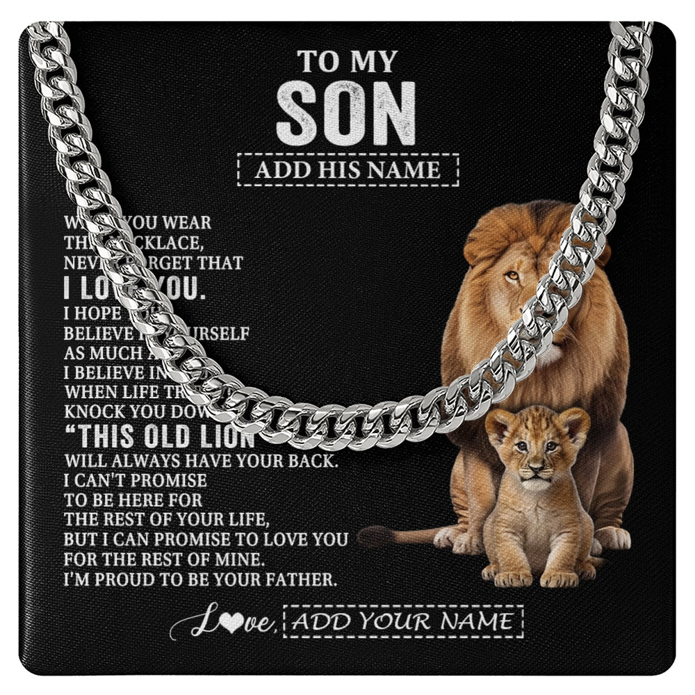 Cuban Link Chain Necklace Stainless Steel | 1 | Personalized To My Son Gifts From Dad Father Necklace This Old Lion Love You Son Birthday Gifts Graduation Christmas Customized Gift Box Message Card | https://teecentury.