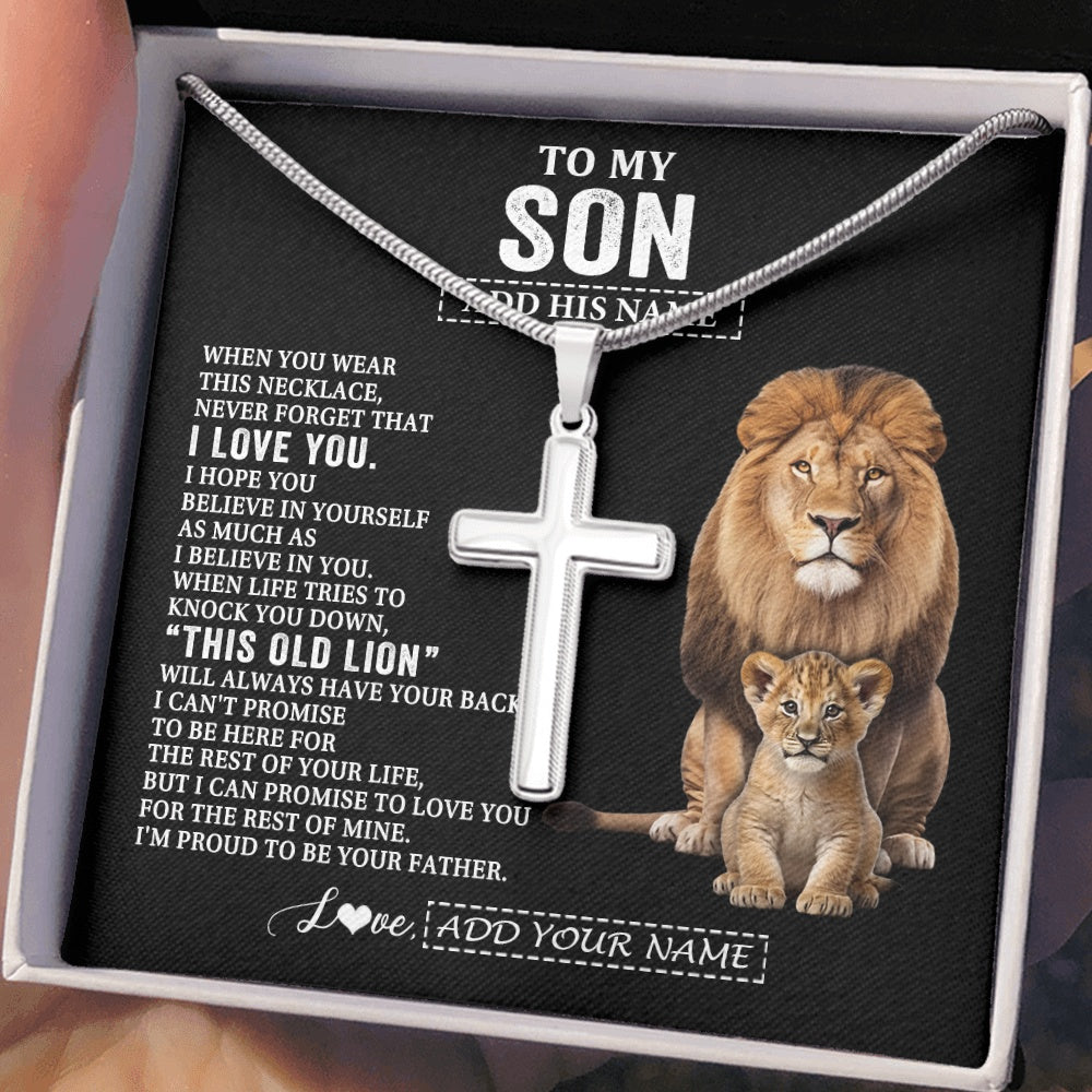 Stainless Cross Necklace Stainless Steel | 2 | Personalized To My Son Gifts From Dad Father Necklace This Old Lion Love You Son Birthday Gifts Graduation Christmas Customized Gift Box Message Card | https://teecentury.