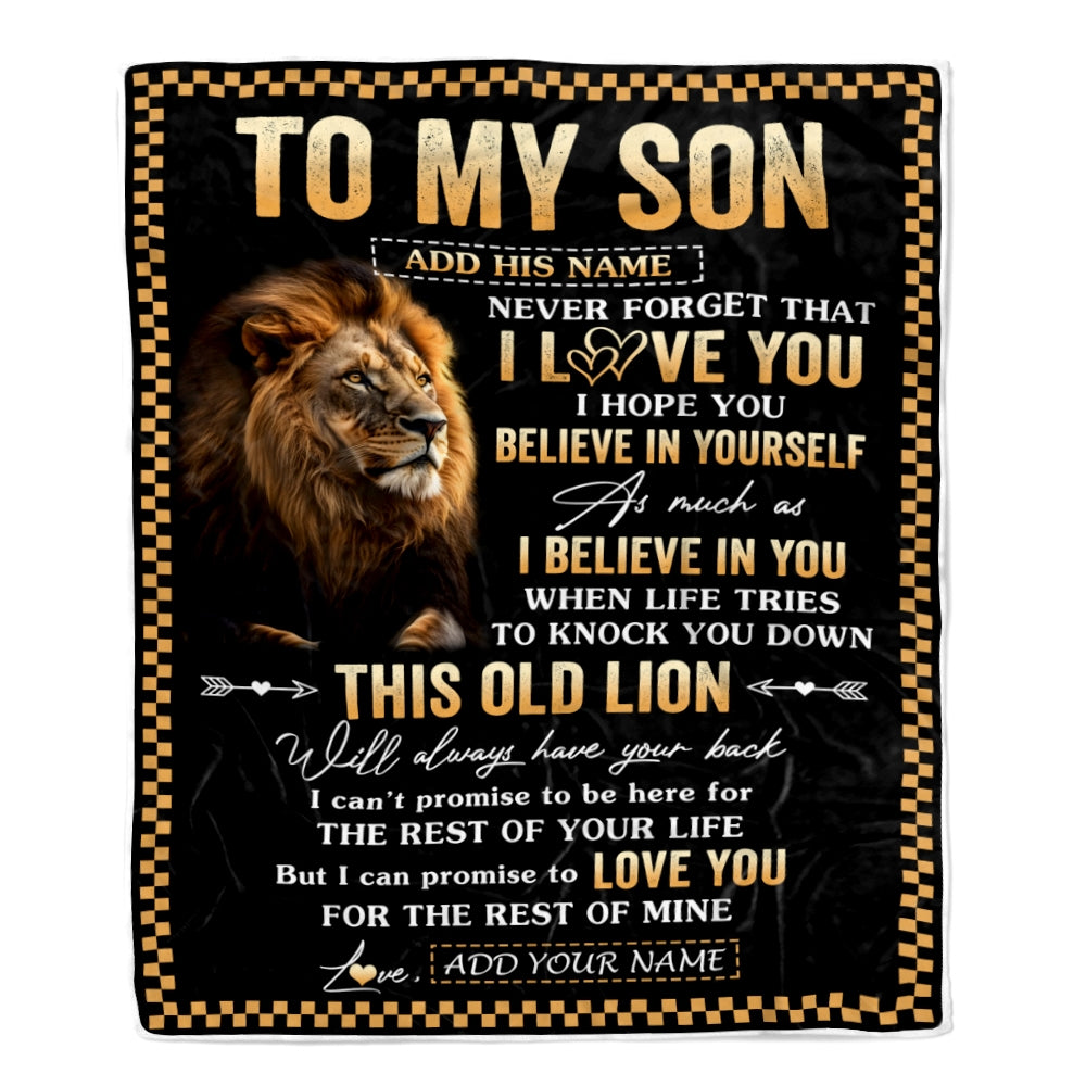 Personalized To My Son Gifts From Dad Mother Mom Father Blanket Old Lion Love You Son Birthday Gifts Graduation Christmas Customized Fleece Throw Blanket | teecentury