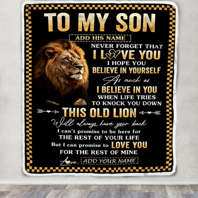 Personalized To My Son Gifts From Dad Mother Mom Father Blanket Old Lion Love You Son Birthday Gifts Graduation Christmas Customized Fleece Throw Blanket | teecentury