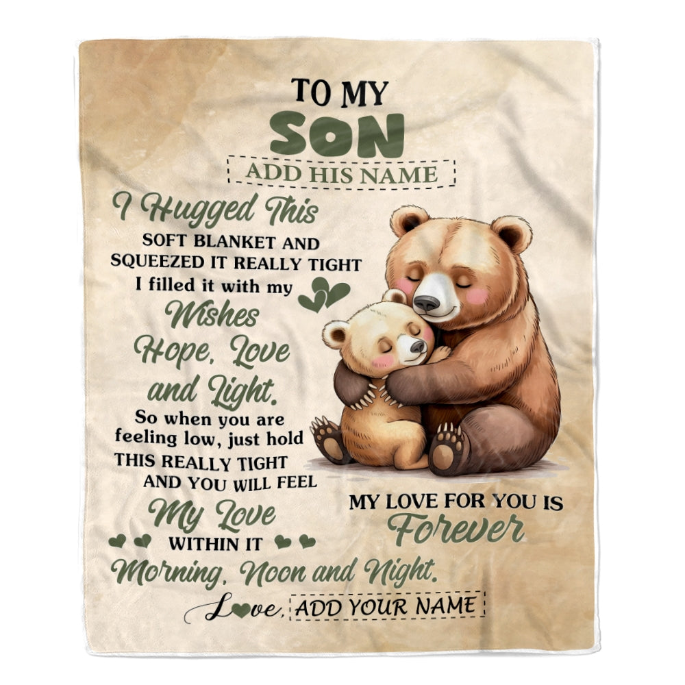 Personalized To My Son Gifts From Mom Dad Blanket Bear Letter I Hugged This Gifts For Son Birthday Graduation Christmas Custom Fleece Blanket | teecentury