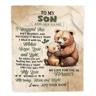Personalized To My Son Gifts From Mom Dad Blanket Bear Letter I Hugged This Gifts For Son Birthday Graduation Christmas Custom Fleece Blanket | teecentury
