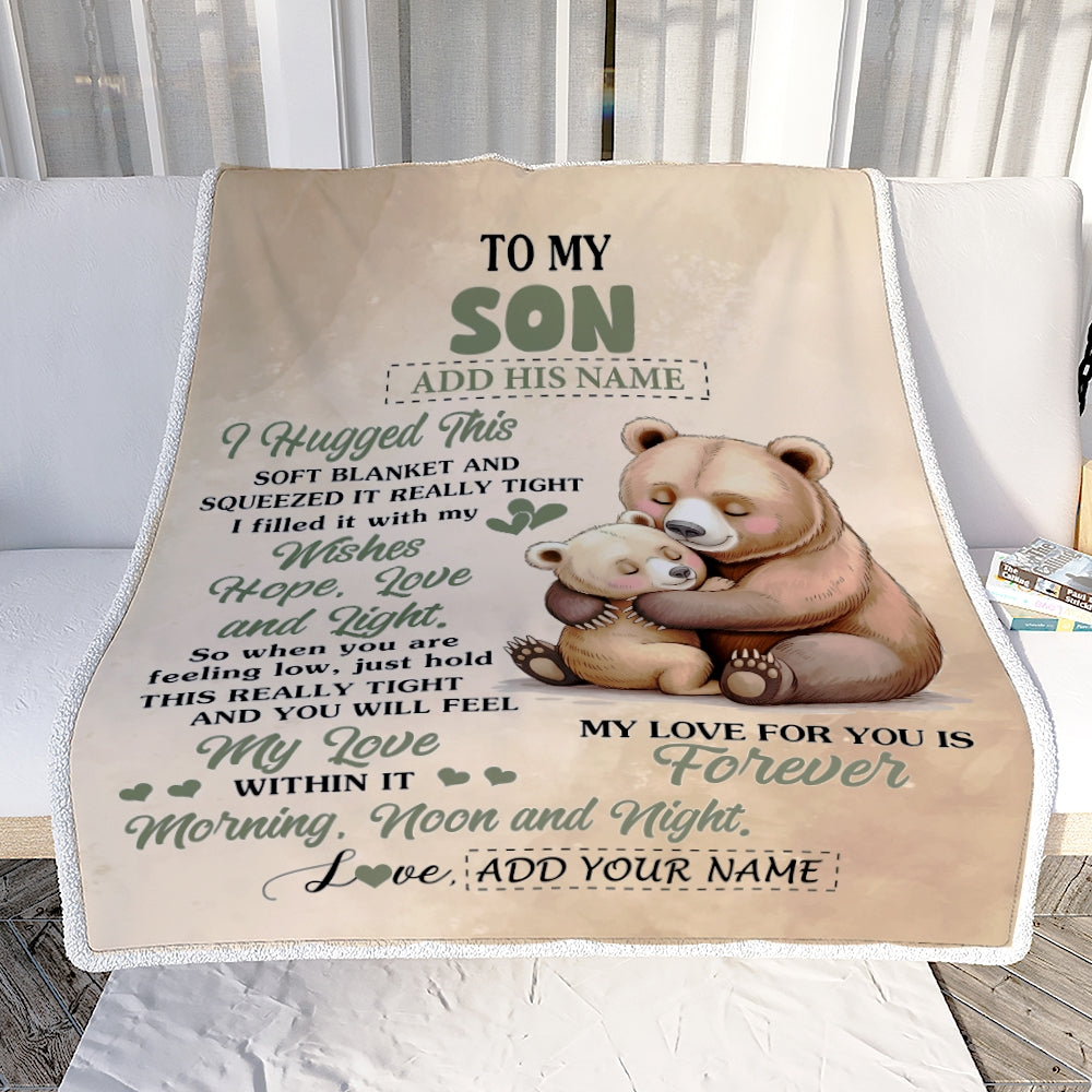 Personalized To My Son Gifts From Mom Dad Blanket Bear Letter I Hugged This Gifts For Son Birthday Graduation Christmas Custom Fleece Blanket | teecentury