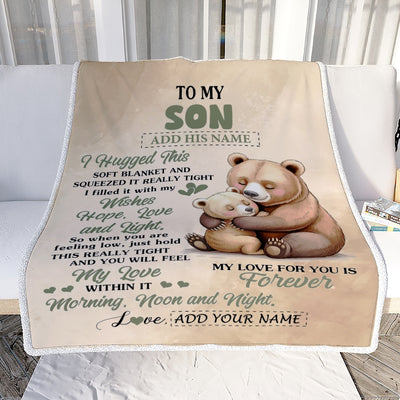Personalized To My Son Gifts From Mom Dad Blanket Bear Letter I Hugged This Gifts For Son Birthday Graduation Christmas Custom Fleece Blanket | teecentury