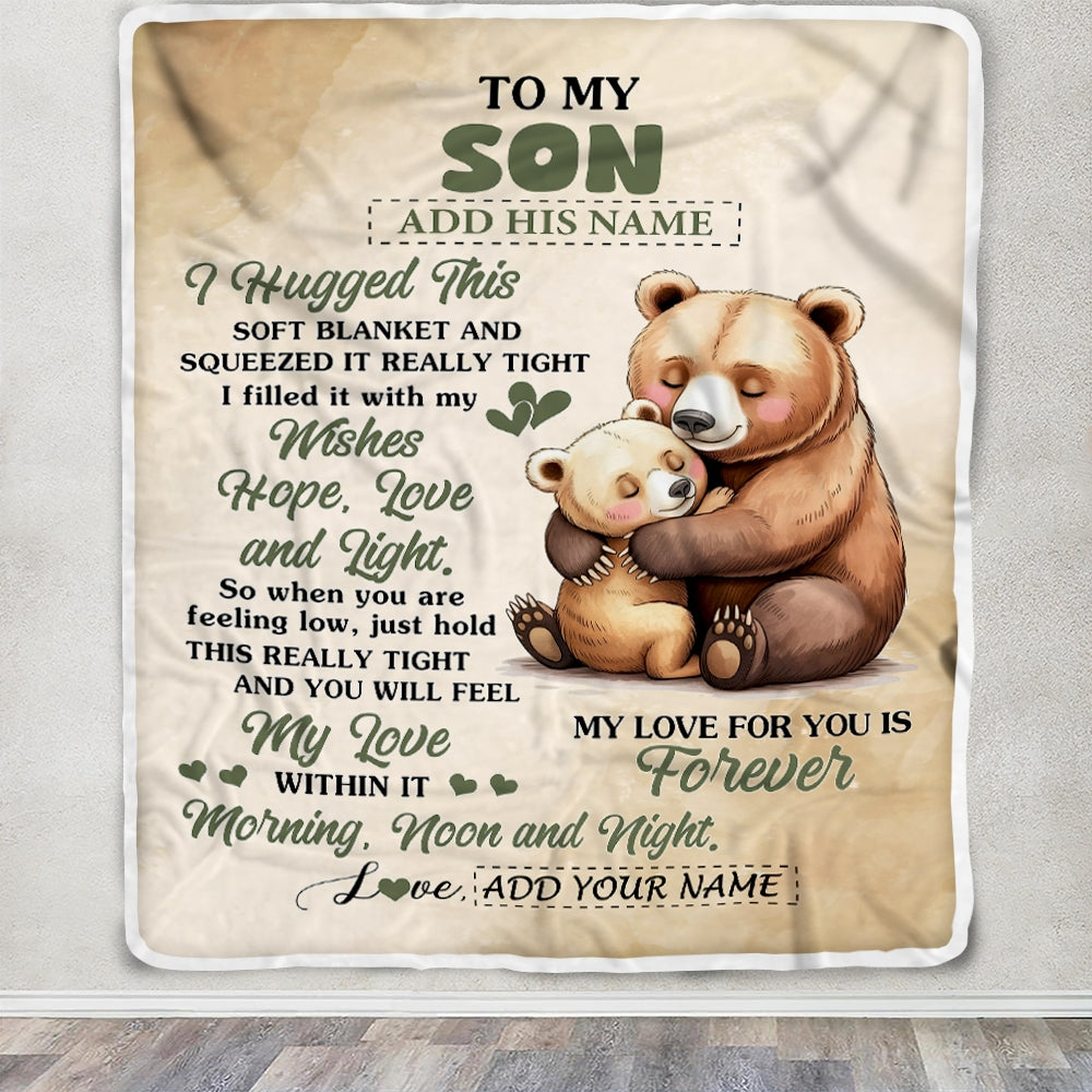 Personalized To My Son Gifts From Mom Dad Blanket Bear Letter I Hugged This Gifts For Son Birthday Graduation Christmas Custom Fleece Blanket | teecentury