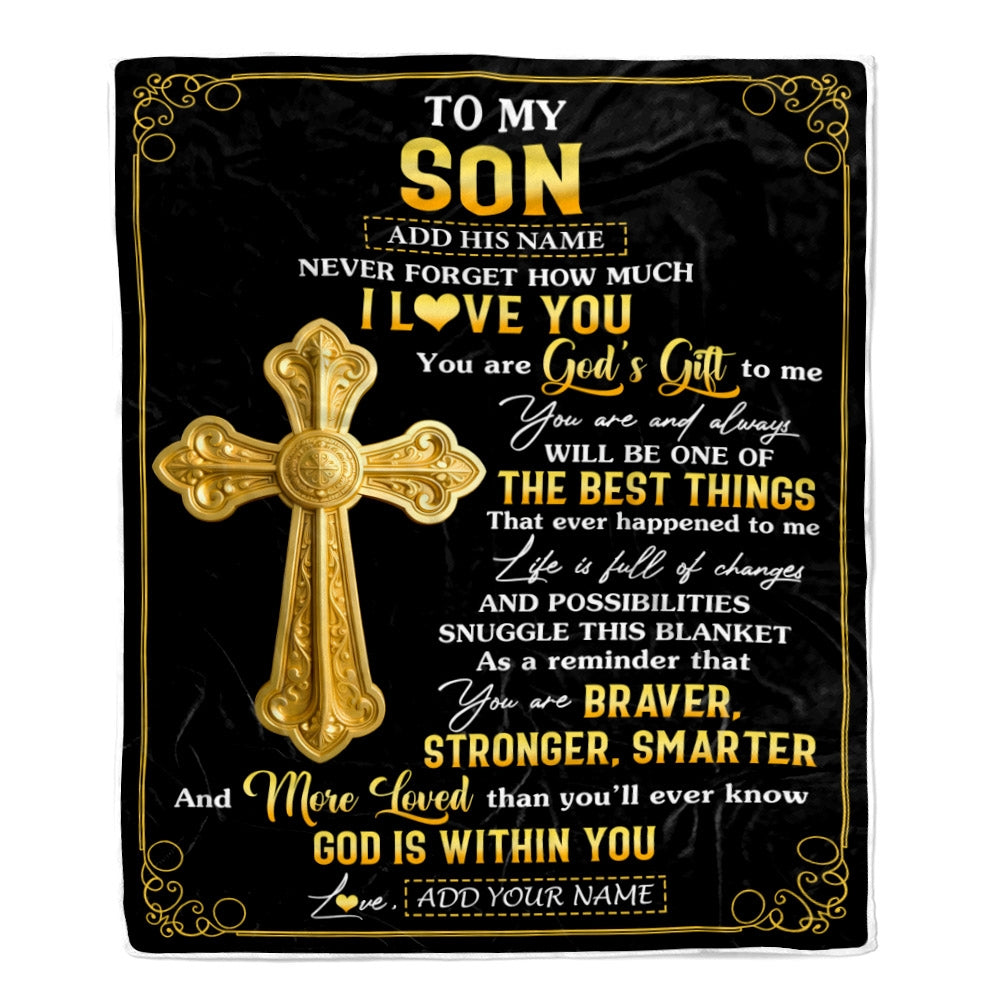 Personalized To My Son Gifts From Mom Dad Blanket Christian God Is With You Gifts For Son Birthday Present Graduation Christmas Custom Fleece Throw Blanket | teecentury