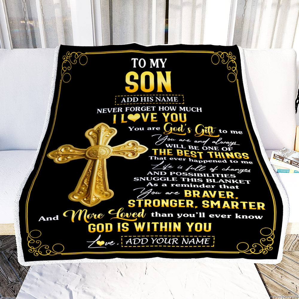 Personalized To My Son Gifts From Mom Dad Blanket Christian God Is With You Gifts For Son Birthday Present Graduation Christmas Custom Fleece Throw Blanket | teecentury