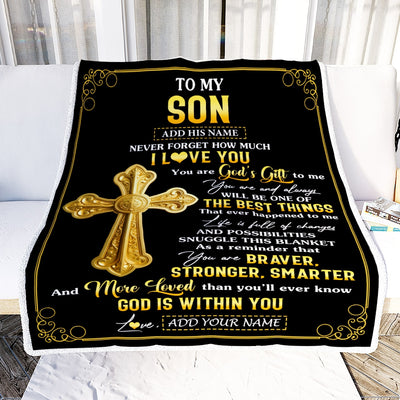Personalized To My Son Gifts From Mom Dad Blanket Christian God Is With You Gifts For Son Birthday Present Graduation Christmas Custom Fleece Throw Blanket | teecentury