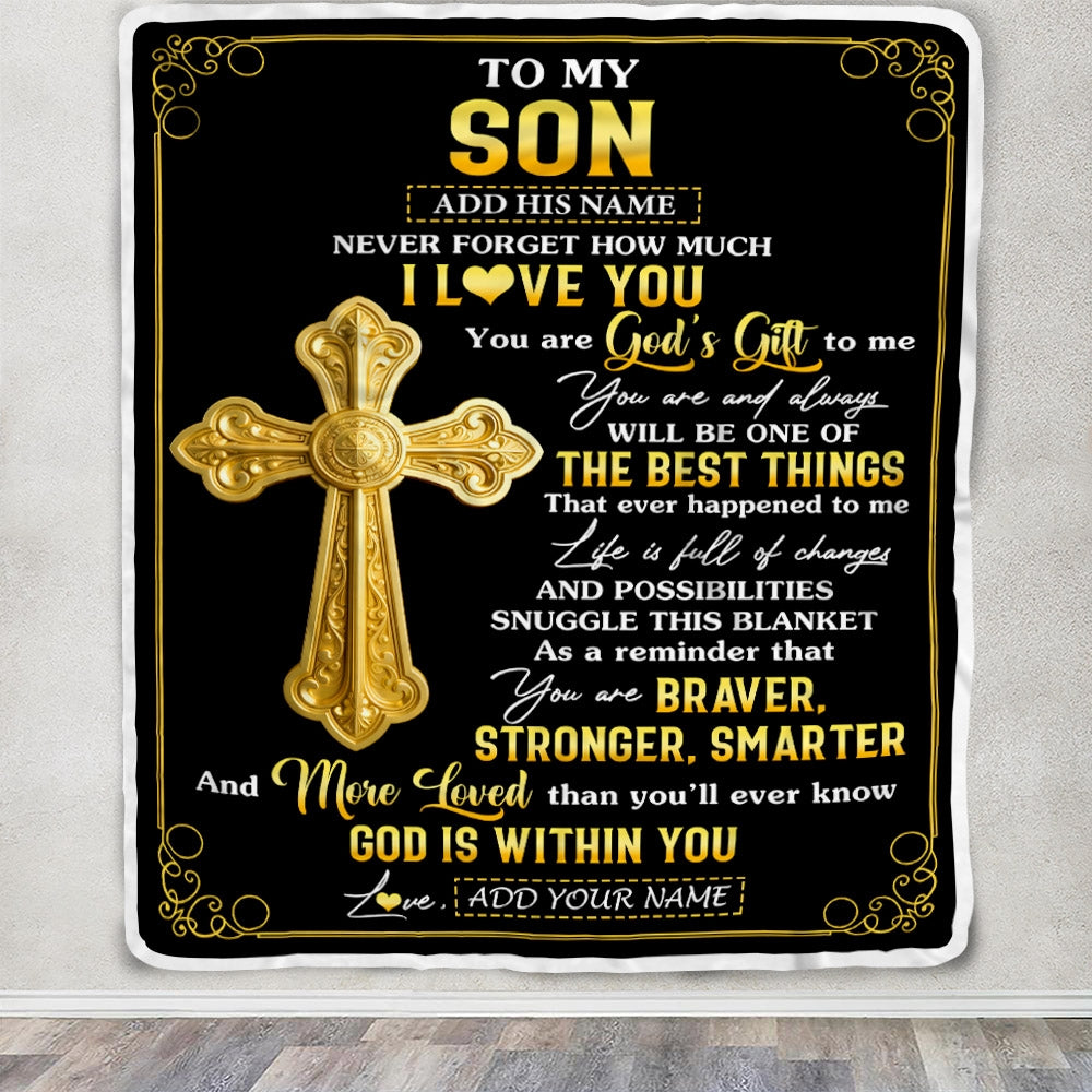 Personalized To My Son Gifts From Mom Dad Blanket Christian God Is With You Gifts For Son Birthday Present Graduation Christmas Custom Fleece Throw Blanket | teecentury