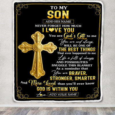 Personalized To My Son Gifts From Mom Dad Blanket Christian God Is With You Gifts For Son Birthday Present Graduation Christmas Custom Fleece Throw Blanket | teecentury