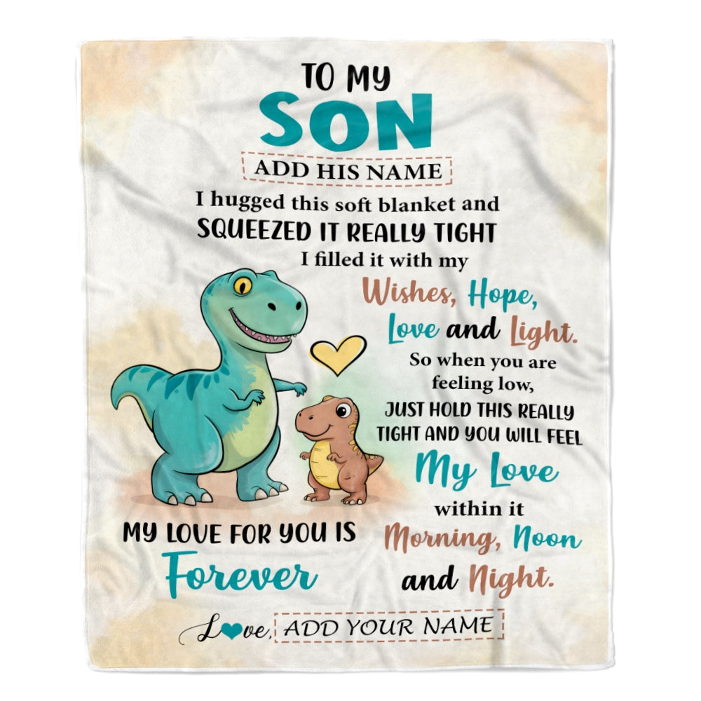 Personalized To My Son Gifts From Mom Dad Blanket Dinosaur Letter I Hugged This Gifts For Son Birthday Graduation Christmas Fleece Blanket | teecentury