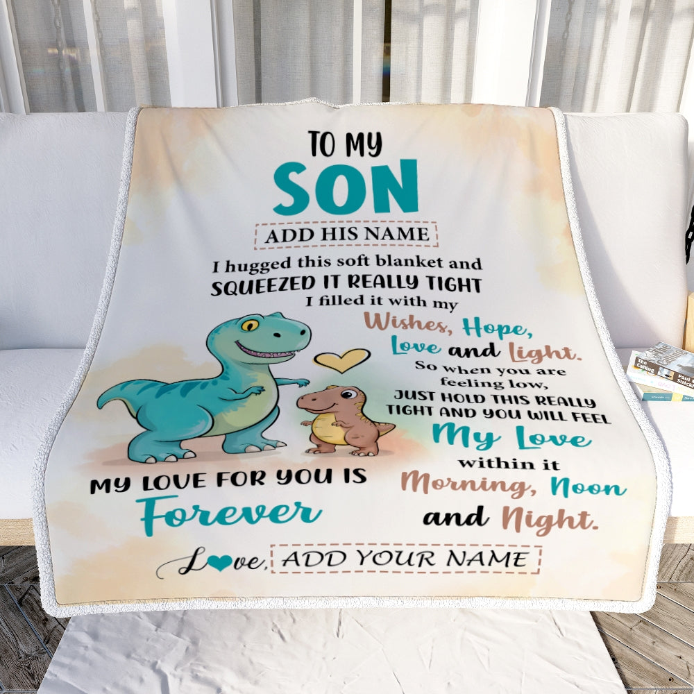 Personalized To My Son Gifts From Mom Dad Blanket Dinosaur Letter I Hugged This Gifts For Son Birthday Graduation Christmas Fleece Blanket | teecentury
