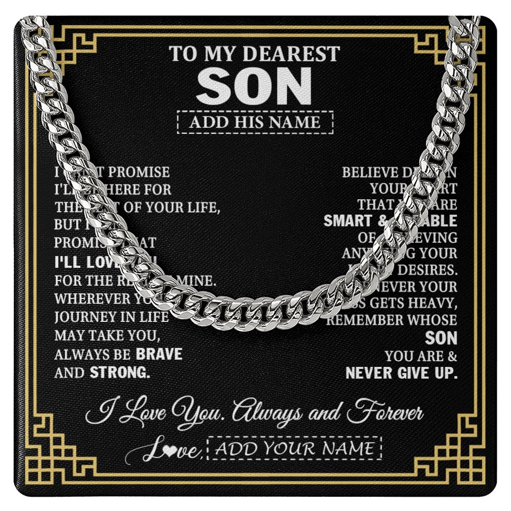 Cuban Link Chain Necklace Stainless Steel | 1 | Personalized To My Son Gifts From Mom Dad Father Cross Necklace Never Give Up Inspirational Gift For Son Graduation Christmas Custom Gift Box Message Card | https://teecentury.
