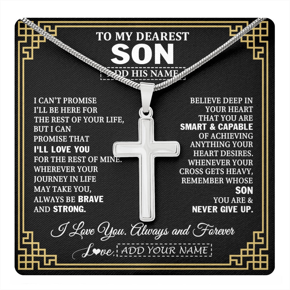Stainless Cross Necklace Stainless Steel | 1 | Personalized To My Son Gifts From Mom Dad Father Cross Necklace Never Give Up Inspirational Gift For Son Graduation Christmas Custom Gift Box Message Card | https://teecentury.
