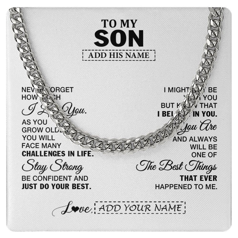 Cuban Link Chain Necklace Stainless Steel | 1 | Personalized To My Son Gifts From Mom Dad Father Necklace I Love You Thoughtful Keepsake Gift For Son Graduation Christmas Custom Gift Box Message Card | https://teecentury.