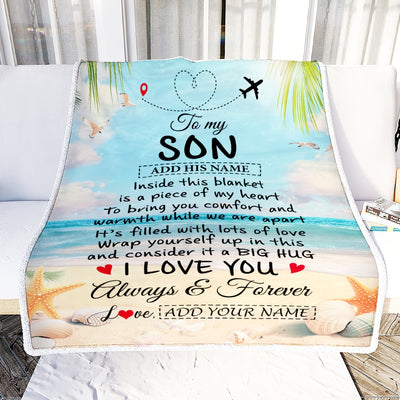 Personalized To My Son Gifts From Mom Dad Mother Blanket Beach I Love You Birthday Gifts Graduation For Son Christmas Customized Fleece Blanket | teecentury