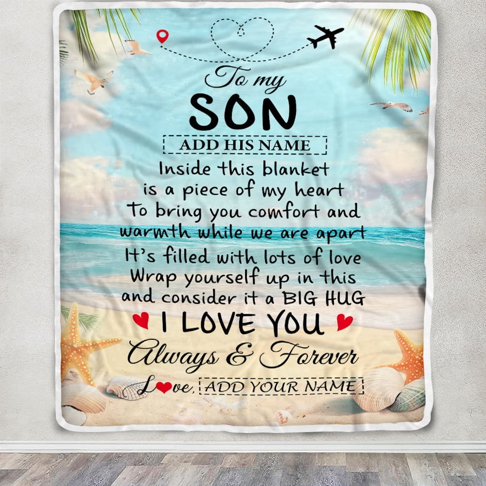 Personalized To My Son Gifts From Mom Dad Mother Blanket Beach I Love You Birthday Gifts Graduation For Son Christmas Customized Fleece Blanket | teecentury