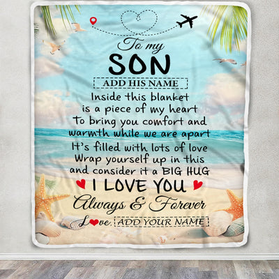 Personalized To My Son Gifts From Mom Dad Mother Blanket Beach I Love You Birthday Gifts Graduation For Son Christmas Customized Fleece Blanket | teecentury