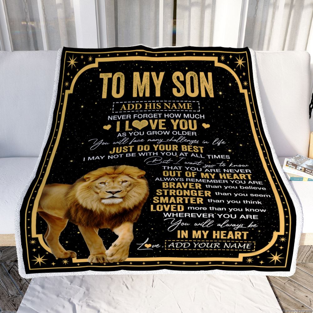 Personalized To My Son Gifts From Mom Dad Mother Blanket Lion I Love You Graduation Birthday Gifts For Son Christmas Customized Fleece Throw Blanket | teecentury