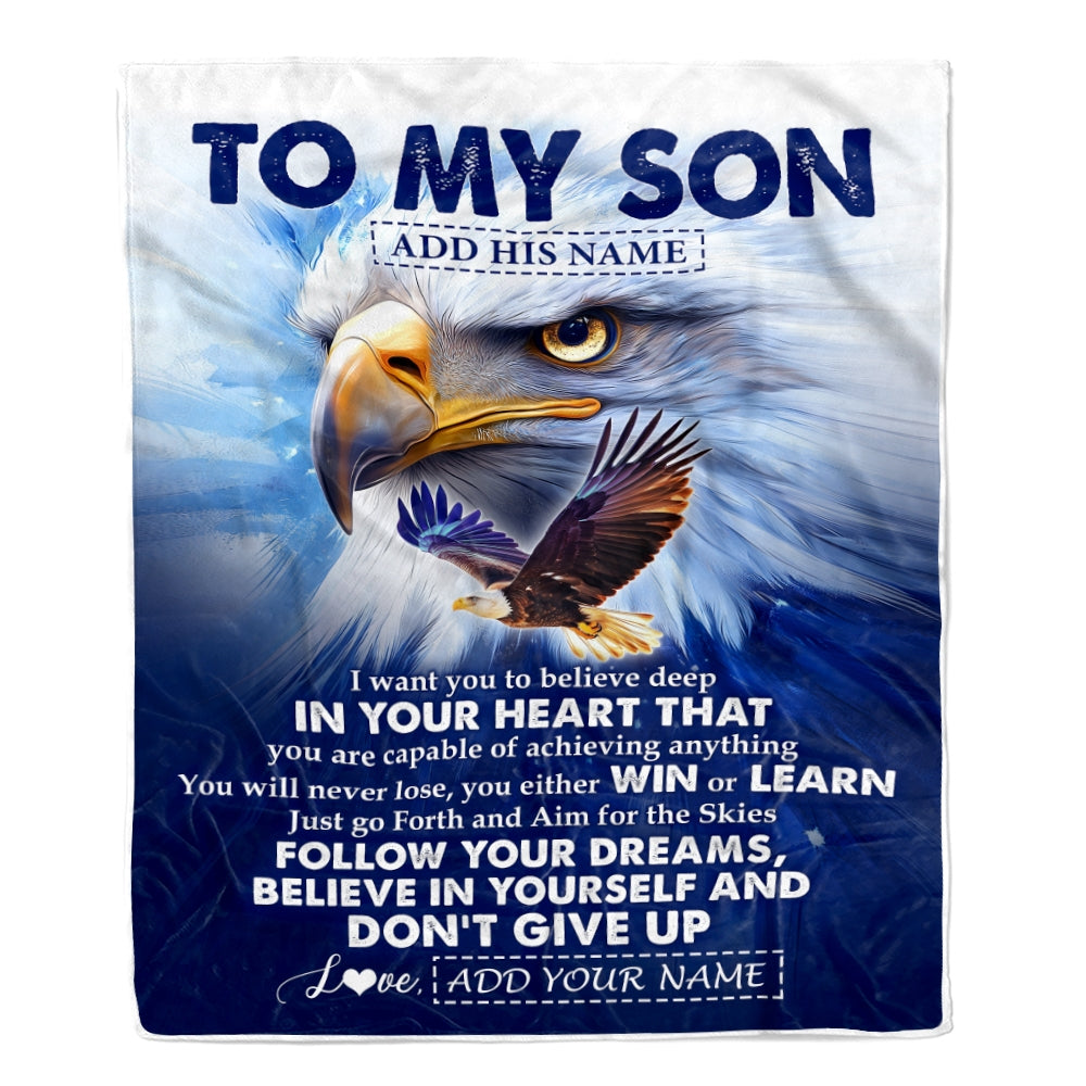 Personalized To My Son Gifts From Mom Dad Mother Father Blanket Don't Give Up Eagle Gifts For Son Birthday Graduation Christmas Customized Fleece Blanket | teecentury
