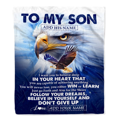 Personalized To My Son Gifts From Mom Dad Mother Father Blanket Don't Give Up Eagle Gifts For Son Birthday Graduation Christmas Customized Fleece Blanket | teecentury
