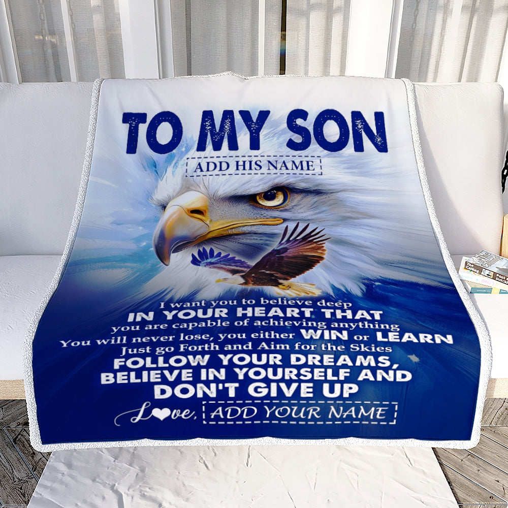 Personalized To My Son Gifts From Mom Dad Mother Father Blanket Don't Give Up Eagle Gifts For Son Birthday Graduation Christmas Customized Fleece Blanket | teecentury