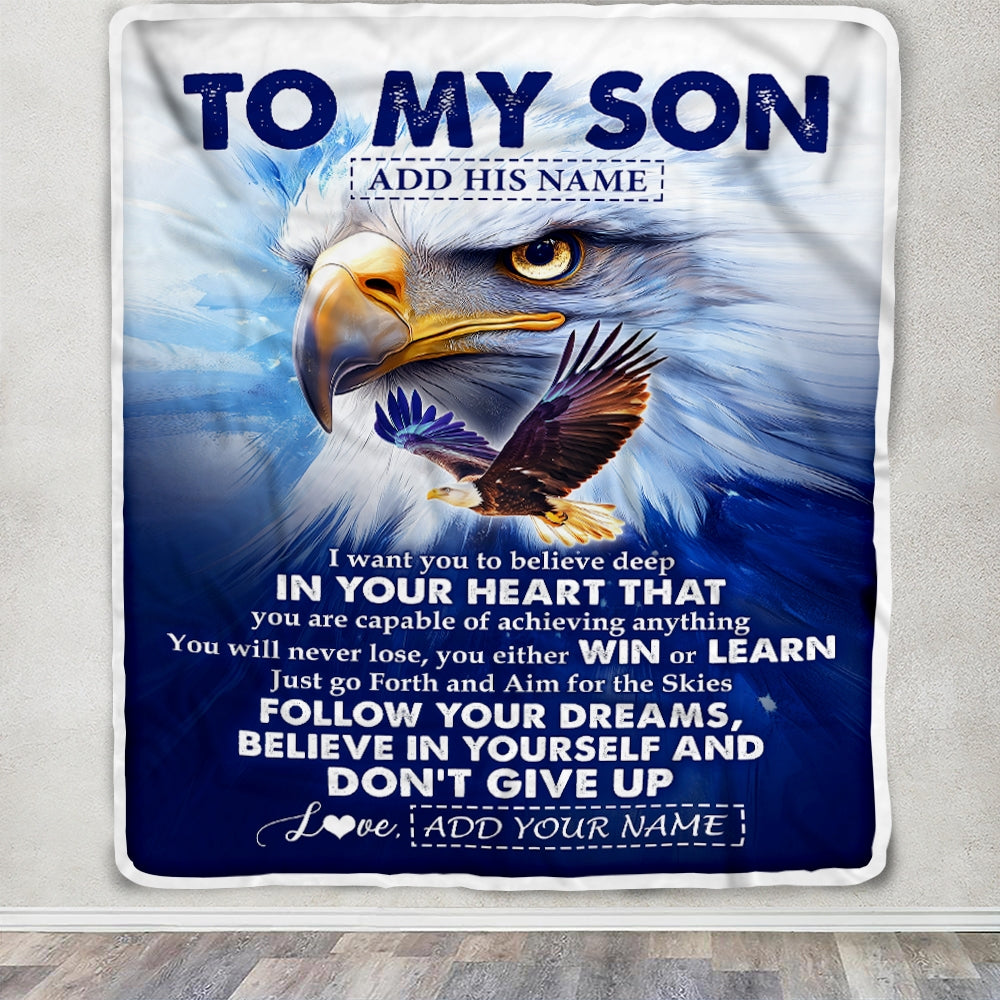 Personalized To My Son Gifts From Mom Dad Mother Father Blanket Don't Give Up Eagle Gifts For Son Birthday Graduation Christmas Customized Fleece Blanket | teecentury