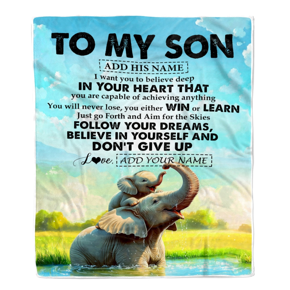 Personalized To My Son Gifts From Mom Dad Mother Father Blanket Don't Give Up Elephant Gifts For Son Birthday Graduation Christmas Custom Fleece Blanket | teecentury