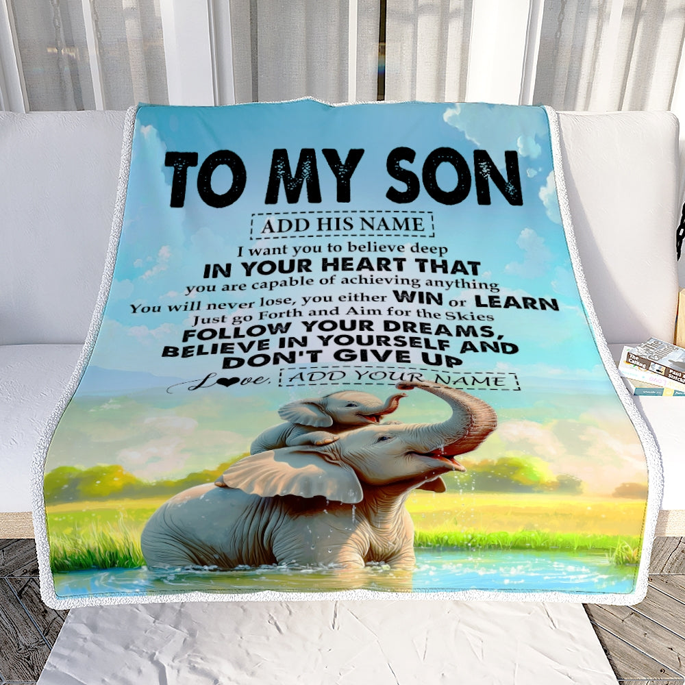 Personalized To My Son Gifts From Mom Dad Mother Father Blanket Don't Give Up Elephant Gifts For Son Birthday Graduation Christmas Custom Fleece Blanket | teecentury