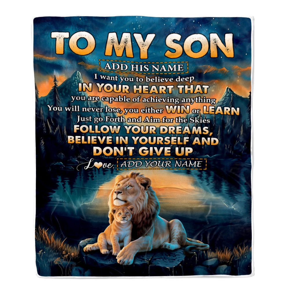 Personalized To My Son Gifts From Mom Dad Mother Father Blanket Don't Give Up Lion Gifts For Son Birthday Graduation Christmas Customized Fleece Throw Blanket | teecentury