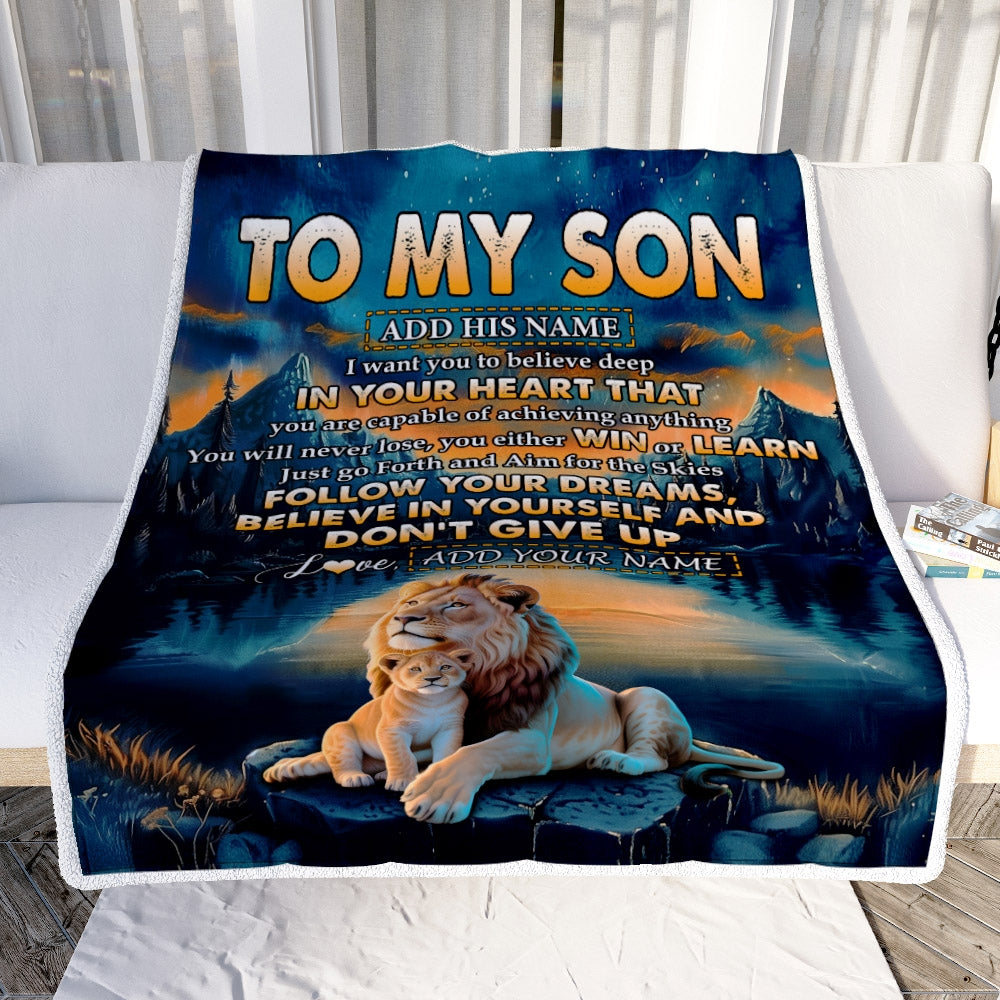 Personalized To My Son Gifts From Mom Dad Mother Father Blanket Don't Give Up Lion Gifts For Son Birthday Graduation Christmas Customized Fleece Throw Blanket | teecentury