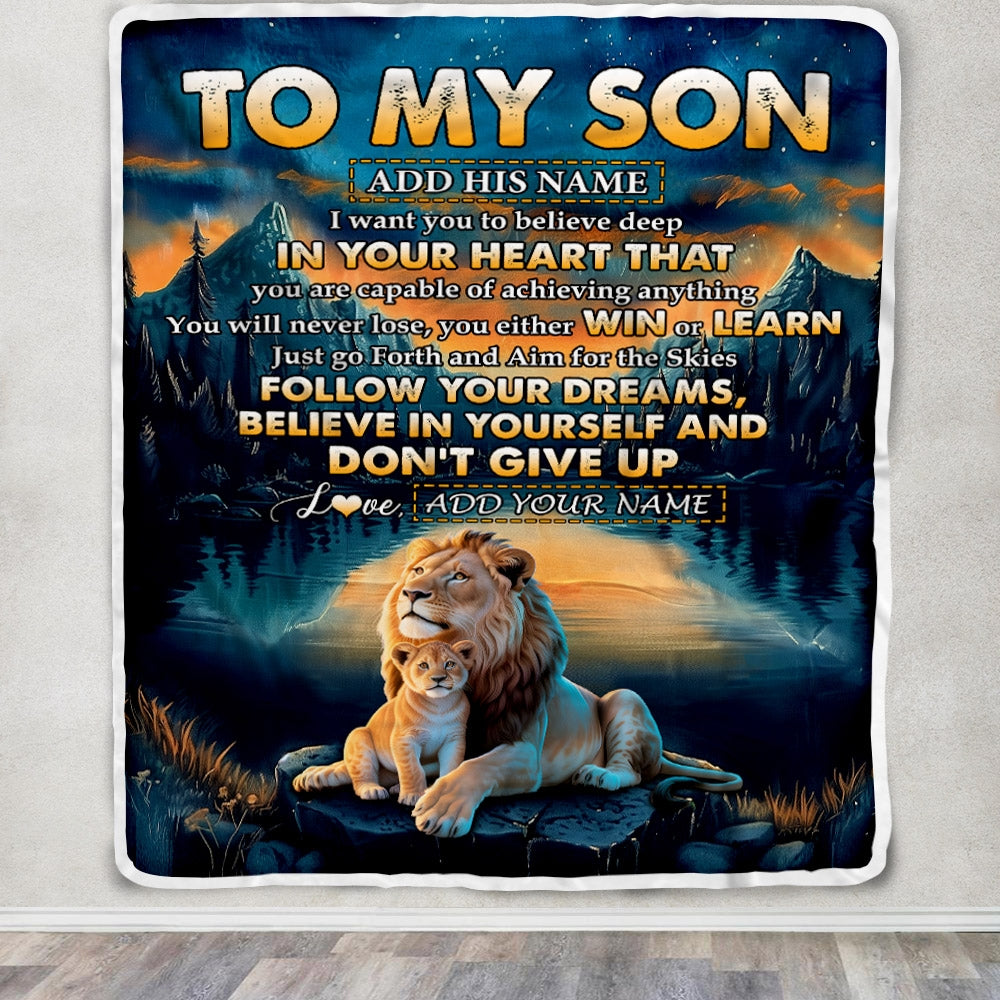 Personalized To My Son Gifts From Mom Dad Mother Father Blanket Don't Give Up Lion Gifts For Son Birthday Graduation Christmas Customized Fleece Throw Blanket | teecentury
