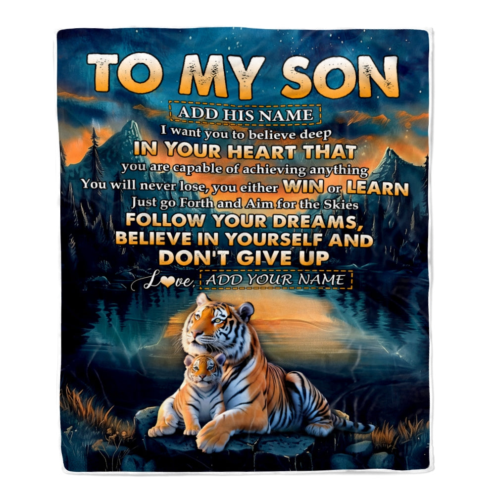 Personalized To My Son Gifts From Mom Dad Mother Father Blanket Don't Give Up Tiger Gifts For Son Birthday Graduation Christmas Customized Fleece Blanket | teecentury