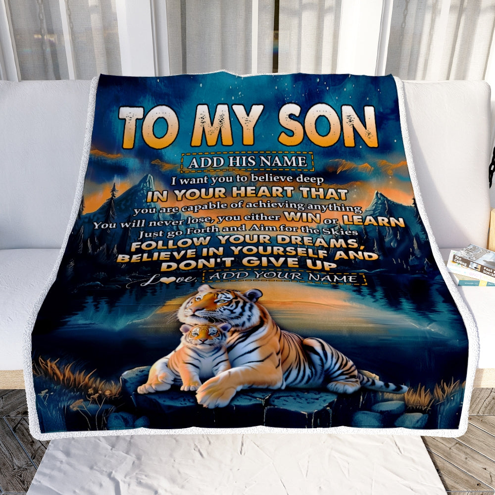 Personalized To My Son Gifts From Mom Dad Mother Father Blanket Don't Give Up Tiger Gifts For Son Birthday Graduation Christmas Customized Fleece Blanket | teecentury