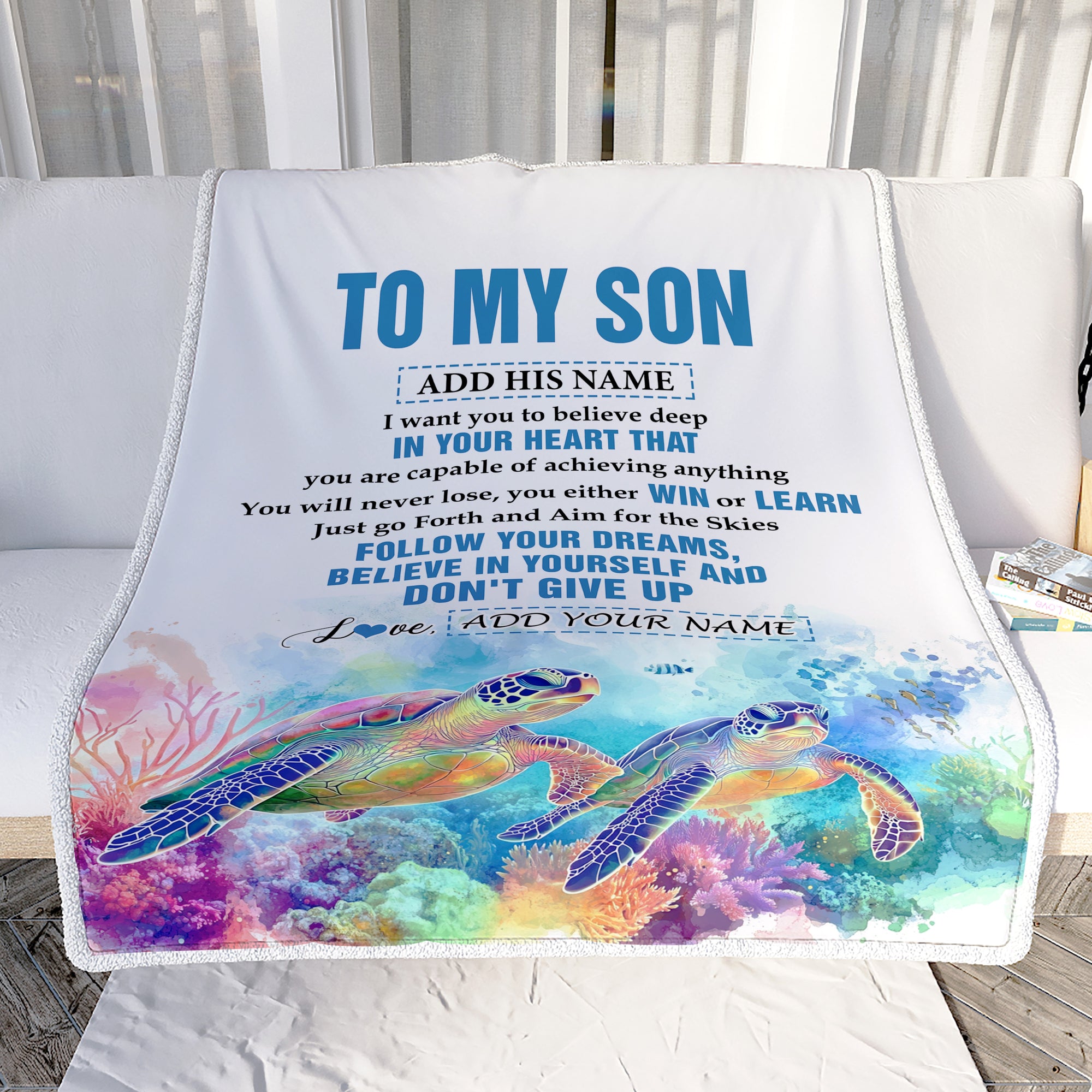 Personalized To My Son Gifts From Mom Dad Mother Father Blanket Don't Give Up Turtle Gifts For Son Birthday Graduation Christmas Customized Fleece Blanket | teecentury