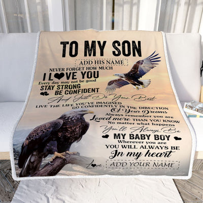 Personalized To My Son Gifts From Mom Dad Mother Father Blanket Eagle Never Forget How Much I Love You Son Birthday Graduation Christmas Fleece Throw Blanket | teecentury