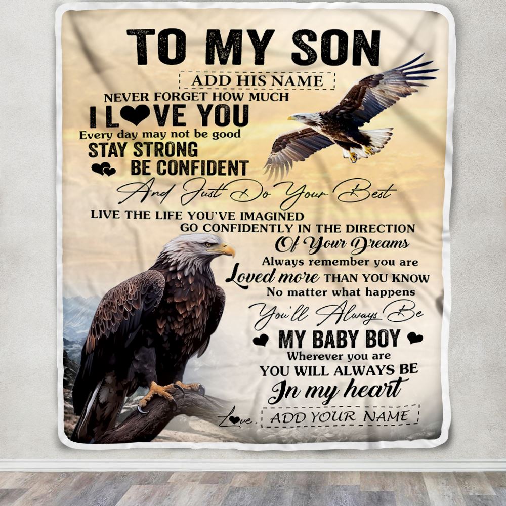 Personalized To My Son Gifts From Mom Dad Mother Father Blanket Eagle Never Forget How Much I Love You Son Birthday Graduation Christmas Fleece Throw Blanket | teecentury