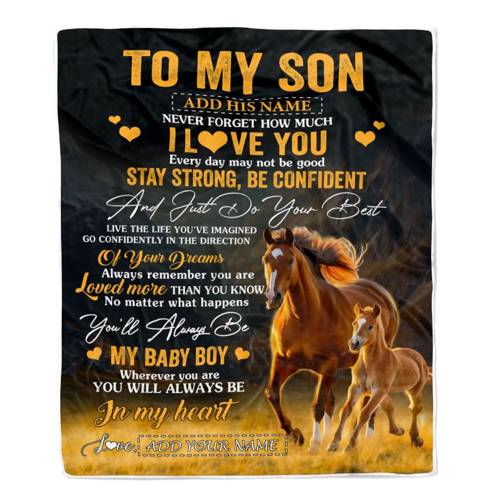 Personalized To My Son Gifts From Mom Dad Mother Father Blanket Horse Never Forget How Much I Love You Son Birthday Graduation Christmas Fleece Throw Blanket | teecentury