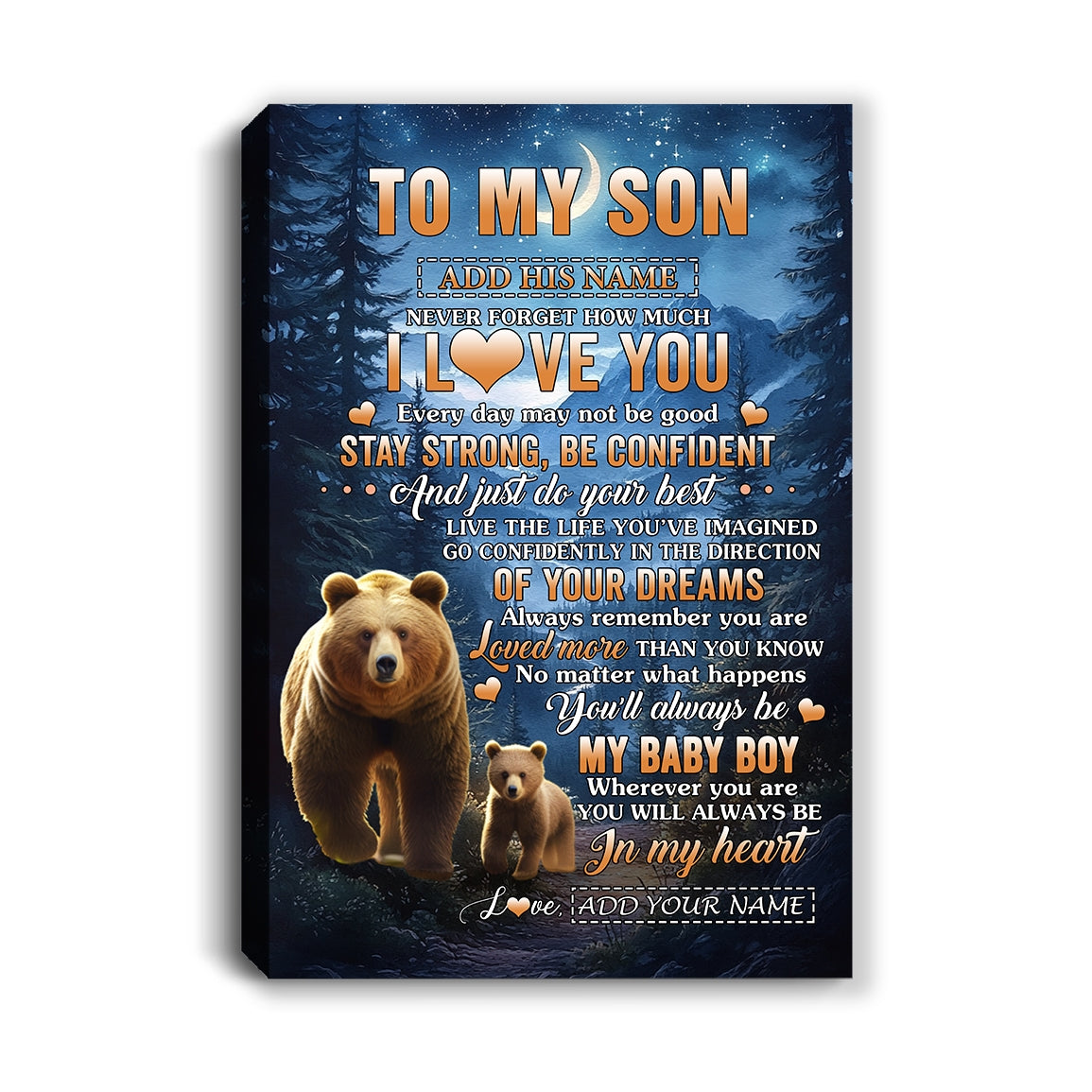 Personalized To My Son Gifts From Mom Dad Mother Father Canvas Bear Never Forget How Much I Love You Son Birthday Gifts Graduation Christmas Custom Print Framed Canvas | teecentury
