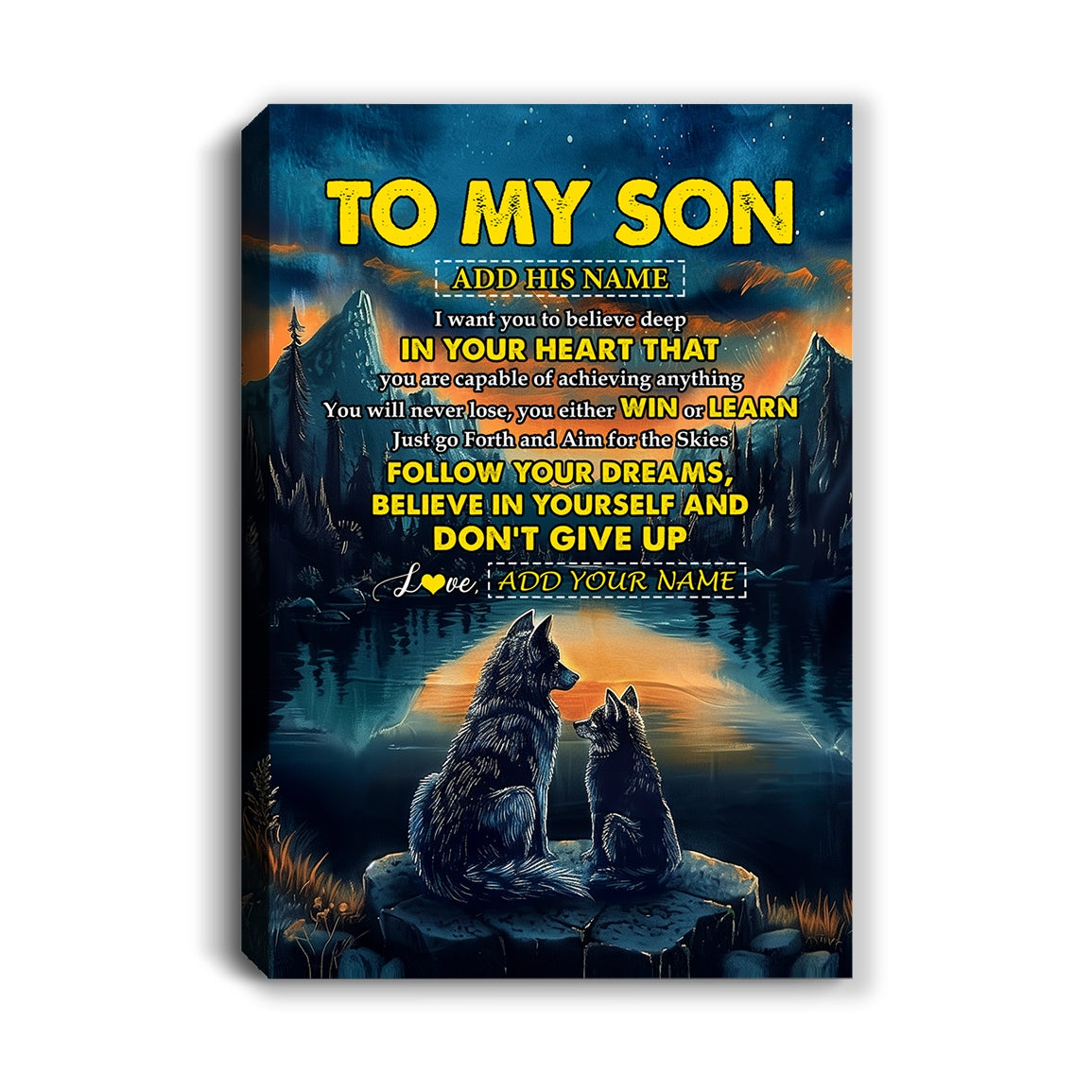 Personalized To My Son Gifts From Mom Dad Mother Father Canvas Don't Give Up Wolf Gifts For Son Birthday Graduation Christmas Custom Wall Art Print Framed Canvas | teecentury
