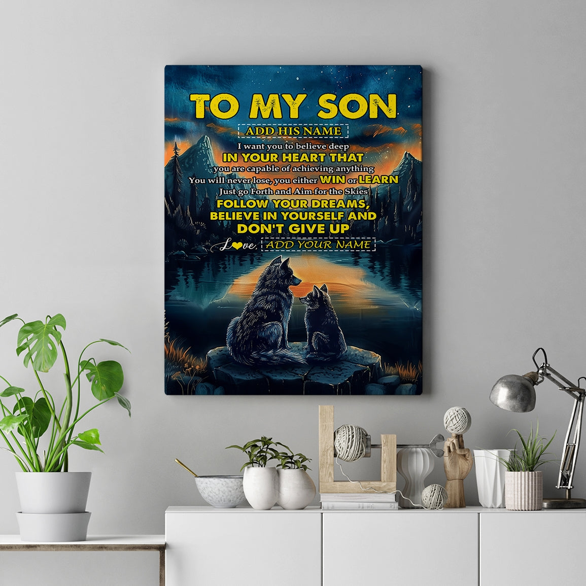 Personalized To My Son Gifts From Mom Dad Mother Father Canvas Don't Give Up Wolf Gifts For Son Birthday Graduation Christmas Custom Wall Art Print Framed Canvas | teecentury