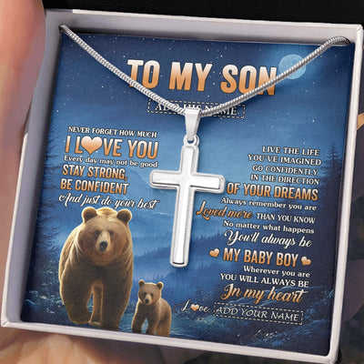 Stainless Cross Necklace Stainless Steel | 2 | Personalized To My Son Gifts From Mom Dad Mother Father Necklace Bear Never Forget How Much I Love You Son Birthday Gifts Christmas Gift Box Message Card | teecentury.myshopify